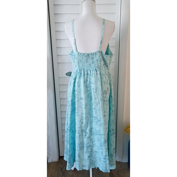 Lands' End Blue High Neck Halter Linen Midi Dress Sailboat Beach print L - Picture 6 of 10